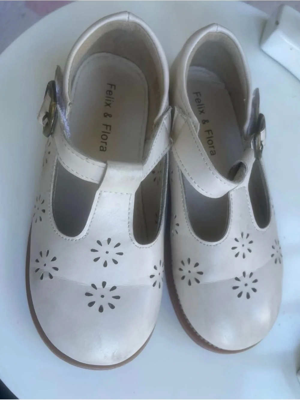 Felix & Mina Cream T-Strap Dress Shoes for Kids